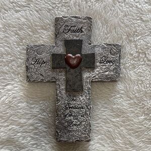 Decorative Stone Cross with Heart Accent